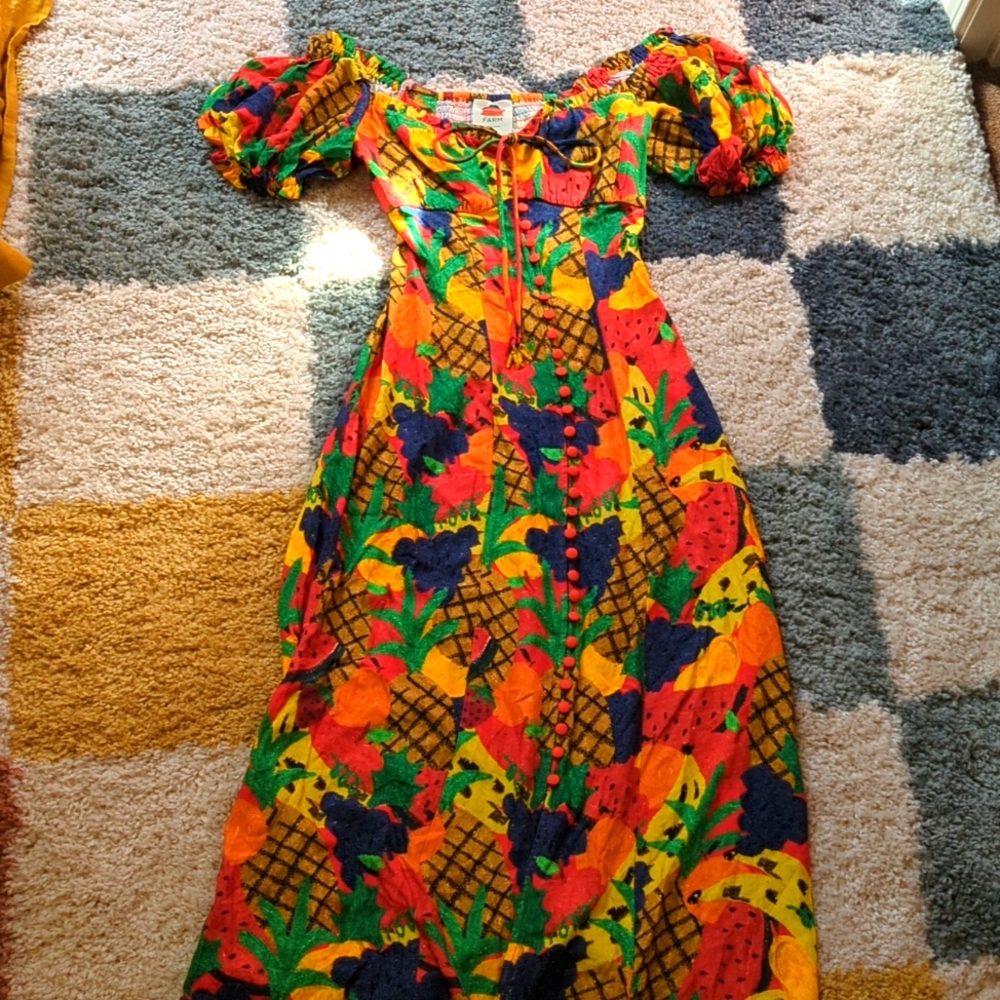 NWOT Farm Rio on/off shoulder XS multicolor midi dress